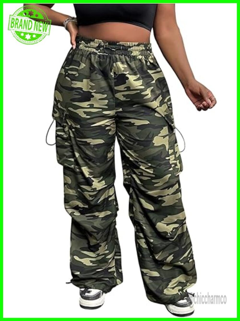 Plus Size Cargo Pants Drawstring Waist Ruched Baggy Parachute Pants Joggers